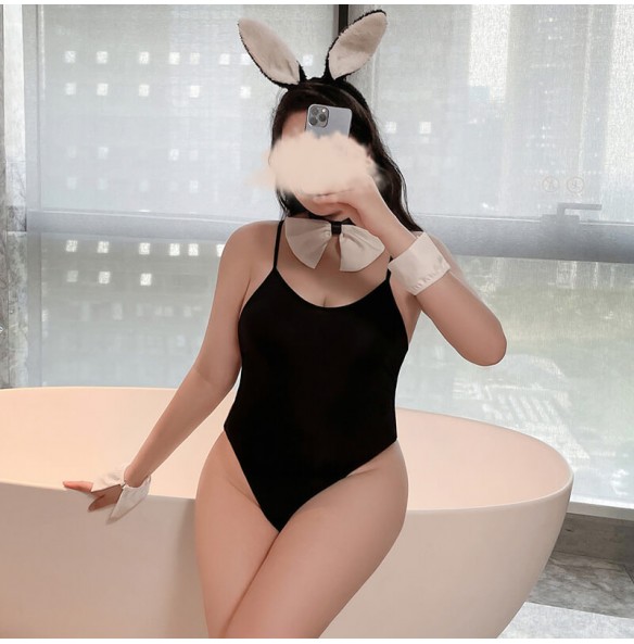 FEE ET MOI - Side Metal Buckle Bunny Girl Bodysuit Set (Plus Size - Black) FEE ET MOI - Side Metal Buckle Bunny Girl Bodysuit Set (Plus Size - Black)